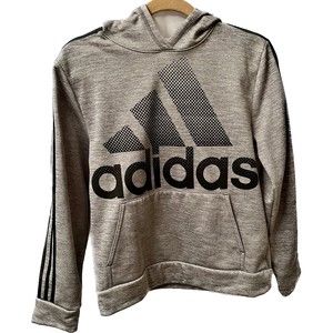 Adidas Boys Gray Hoodie Pullover with Logo and Pocket Youth Size 14-16